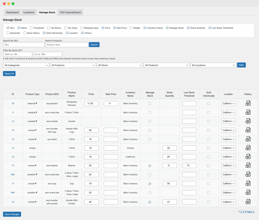 Managing stock from list view