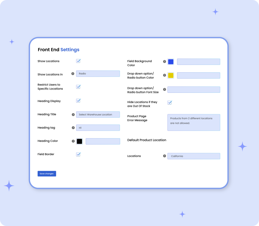Multi Inventory customization options settings screen for configuring inventory locations and rules in WooCommerce