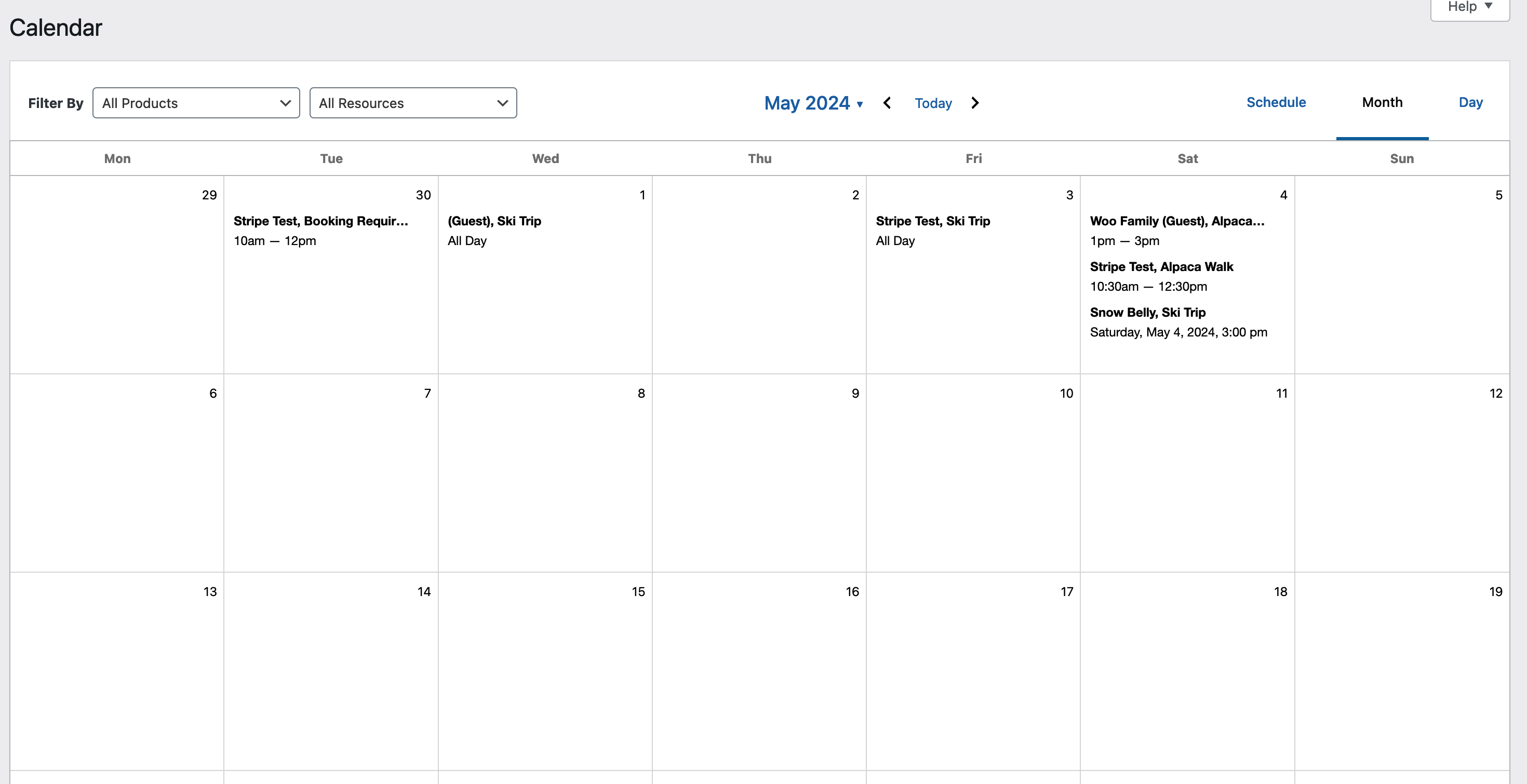 WooCommerce Bookings Admin Calendar Month View