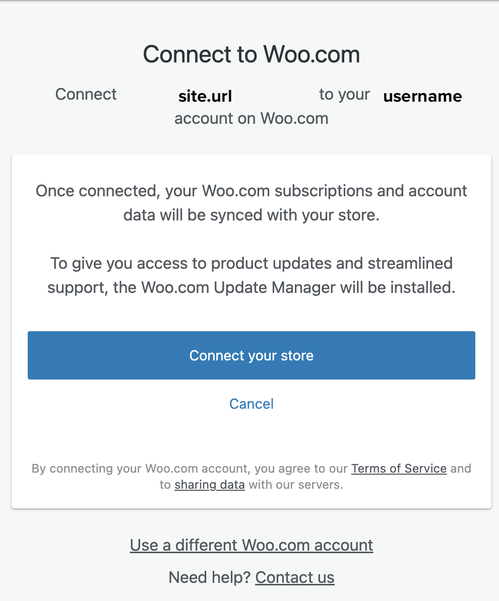 Screenshot of page to approve connection to WooCommerce.com
