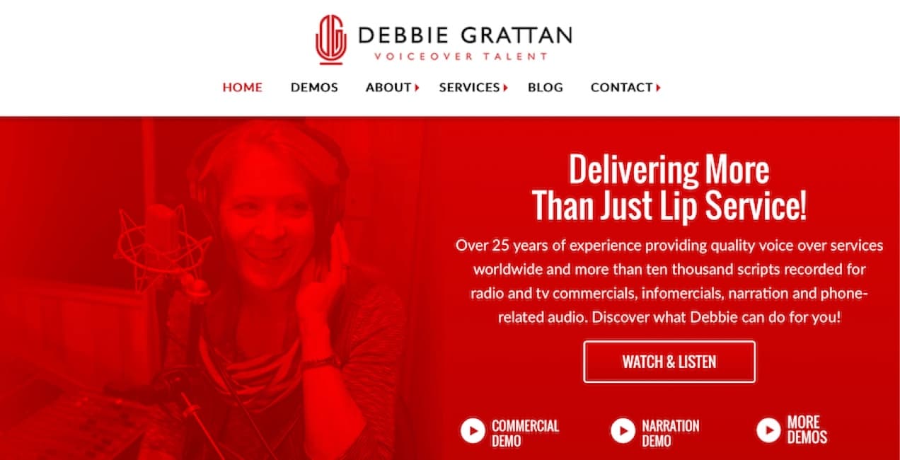 Debbie Grattan website with a red hero image