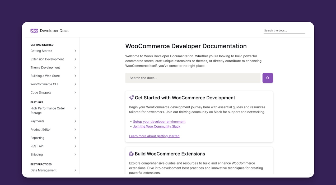 the redesigned WooCommerce developer documentation