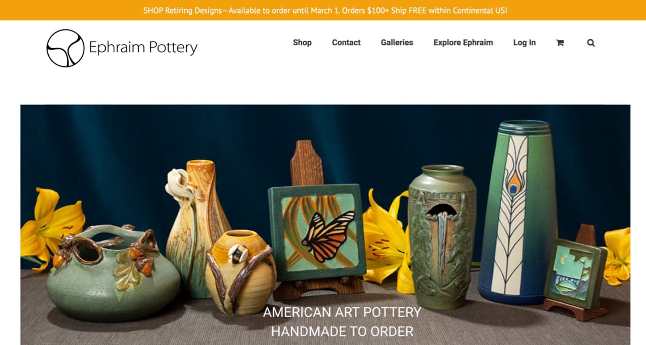 Ephraim Pottery site with beautiful American pottery 