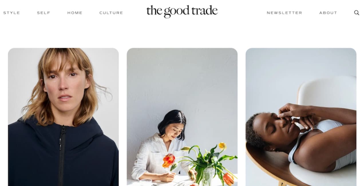 The Good trade homepage with a photo grid