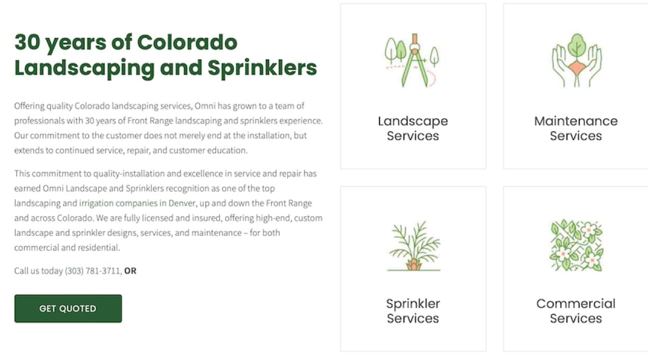 grid of landscape services next to text