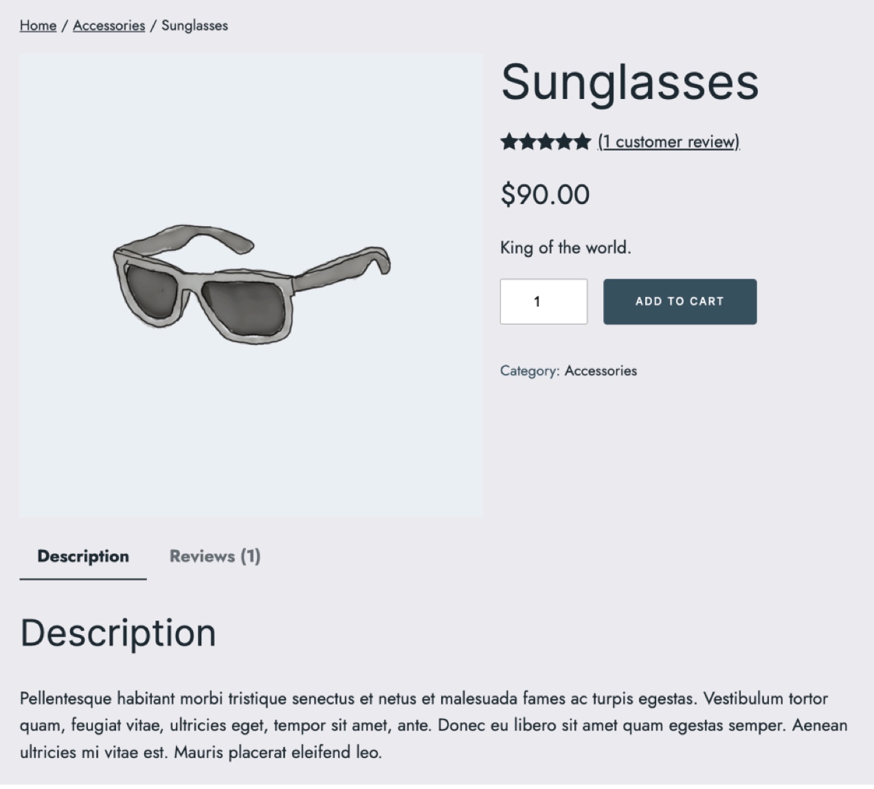product details box for a pair of sunglasses
