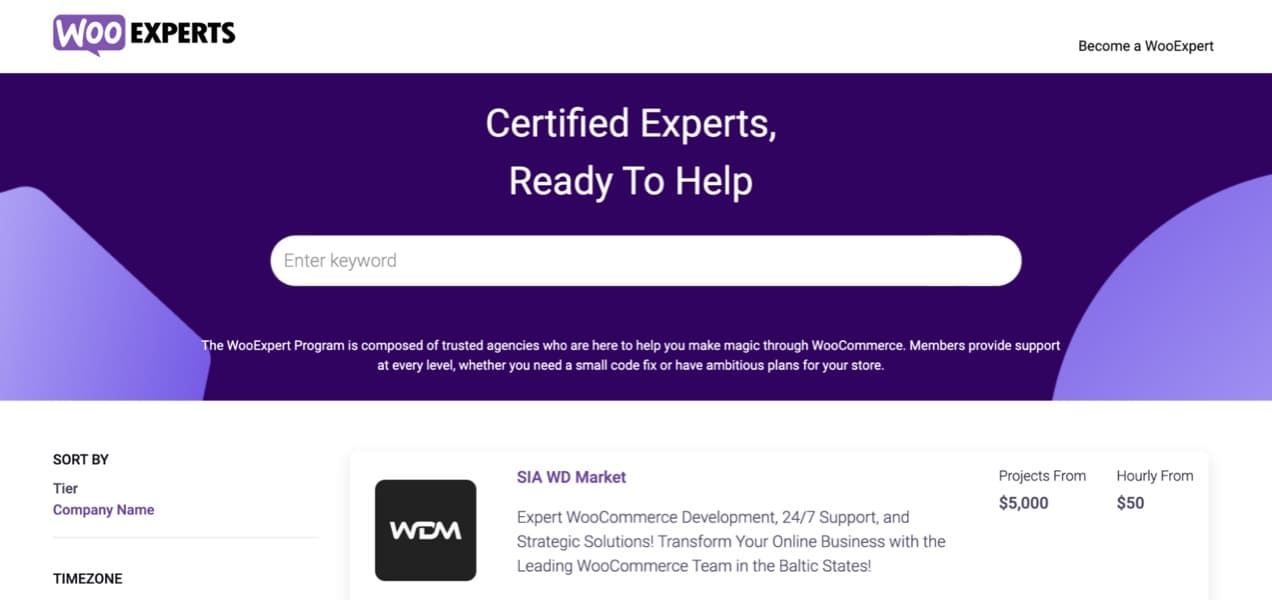 WooExperts library on the WooCommerce website