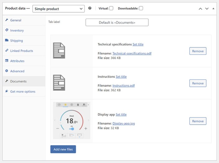 Add documents to a product in WooCommerce