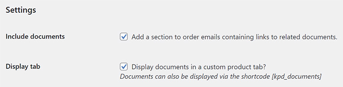 Krokedil Product Documents settings