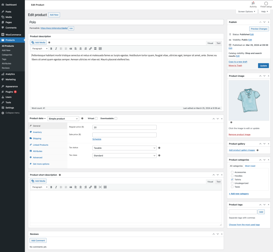 A full screen view of the WooCommerce Product Editor showing the various setting panels. 