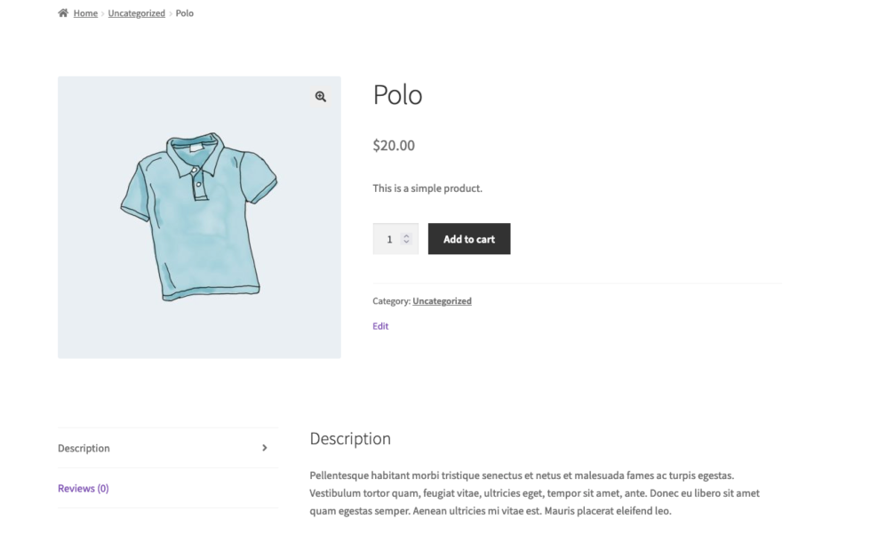The image shows how the customer would see the previously configured product when the Storefront theme is active. 
