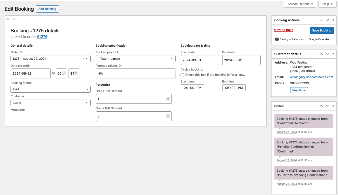 View or Edit a Booking Documentation - WooCommerce