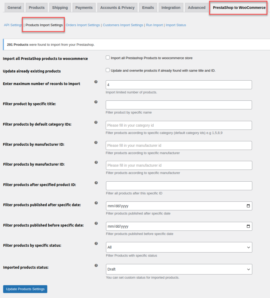 Import All or Specific Products using Filters 