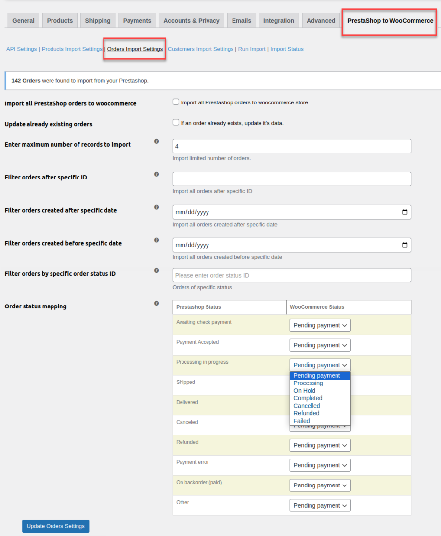 Import All or Specific Orders using Filters 