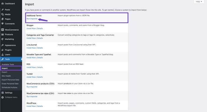 Additional terms importer