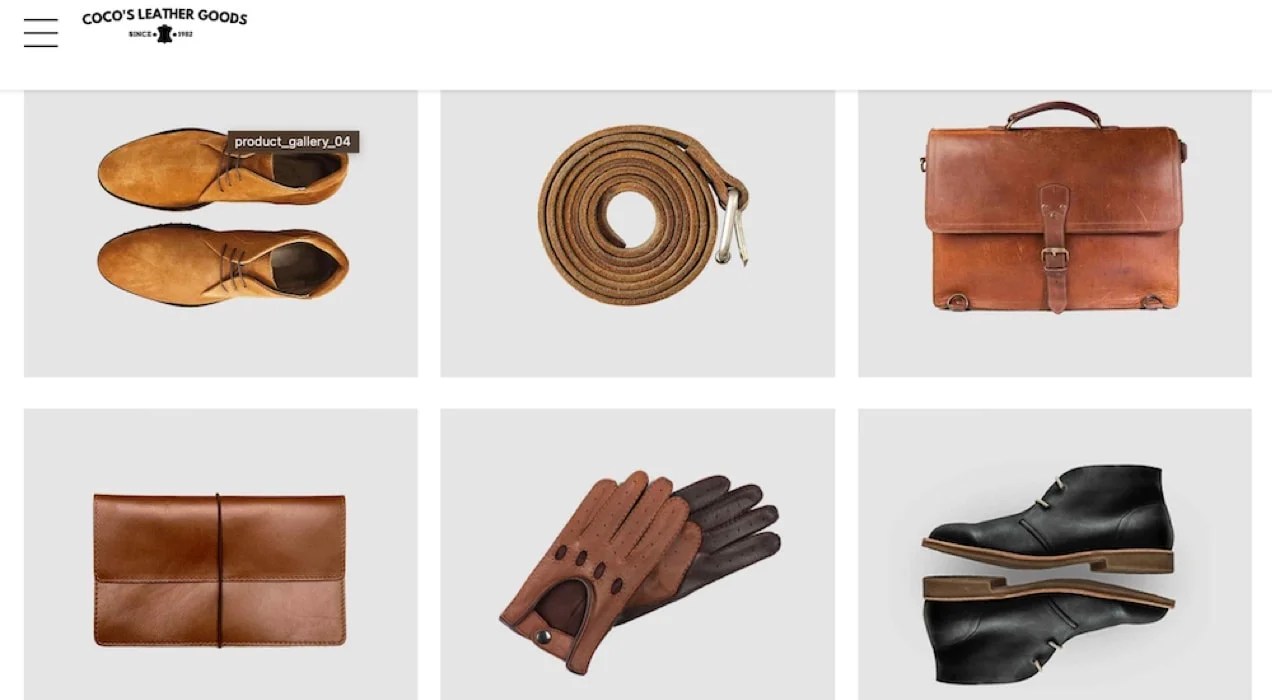 Coco's leather goods homepage