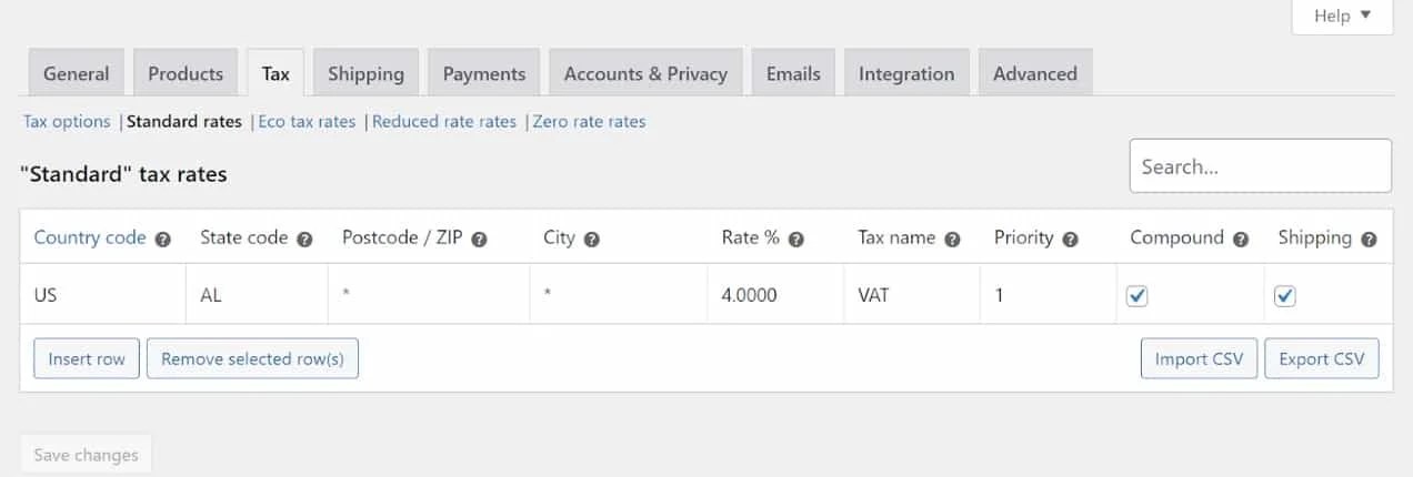 U.S. tax rates with the state code for Alabama