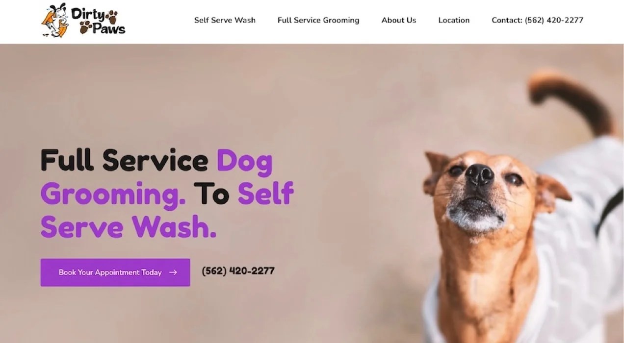 Dirty Paws dog grooming website