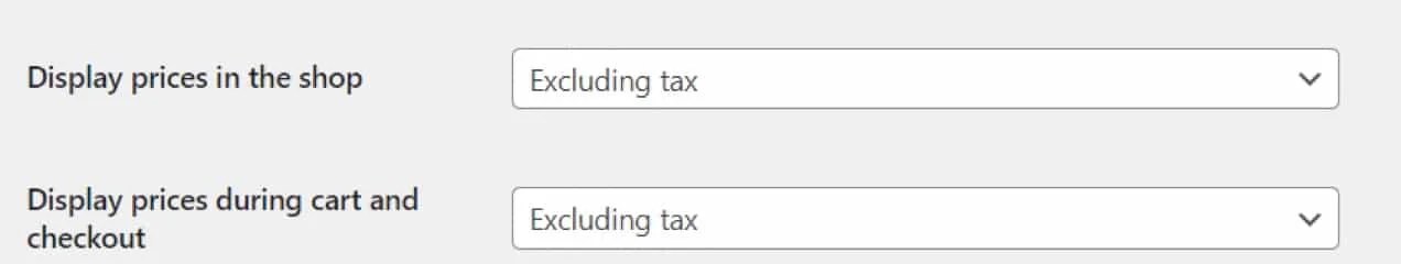 display prices excluding tax