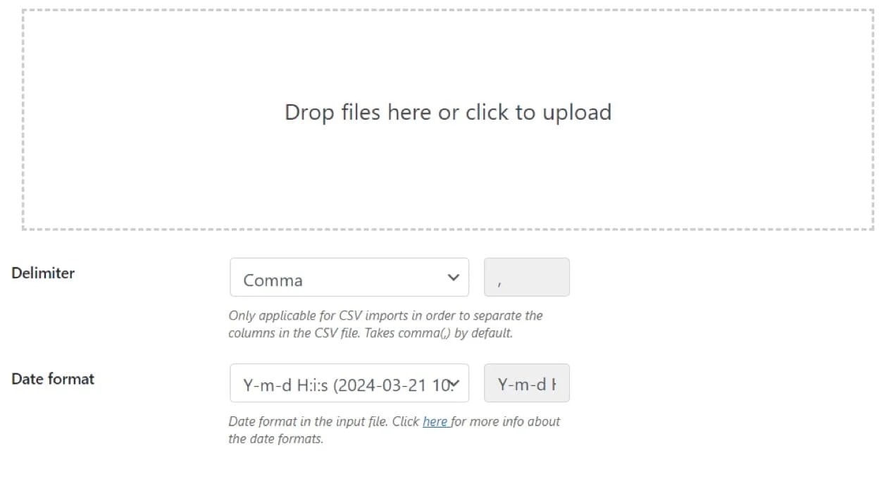 drop files here section