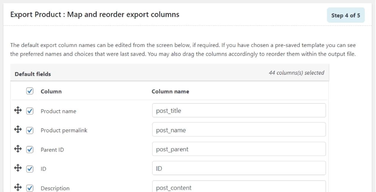 export product mapping settings