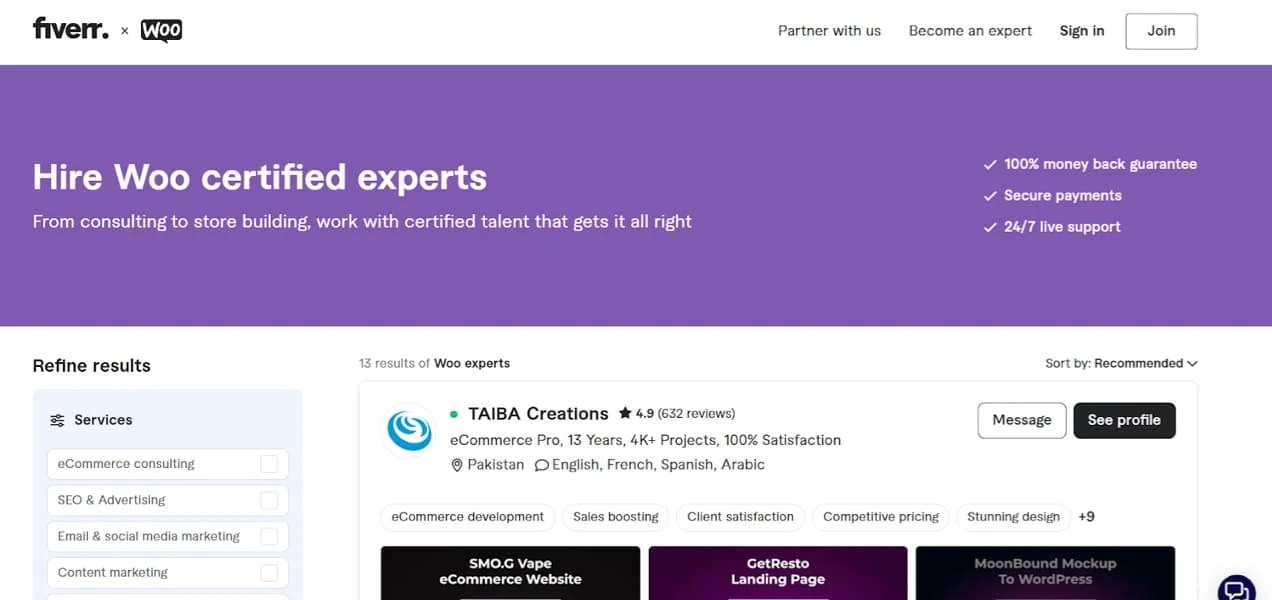 WooCommerce experts on Fiverr