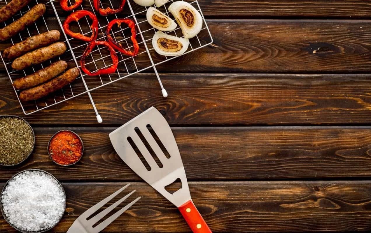 grill set with tools and a basket