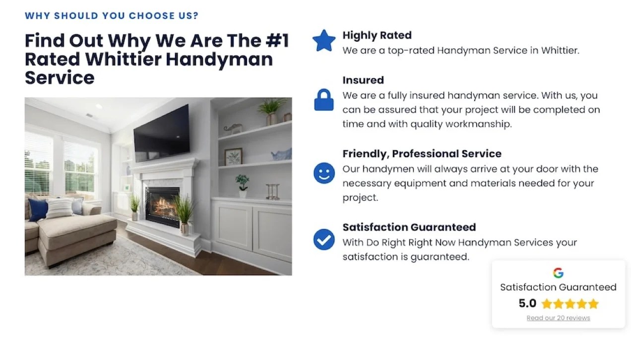 bullet points about handyman services