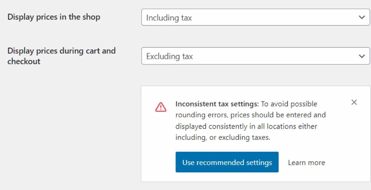 inconsistent tax settings notice