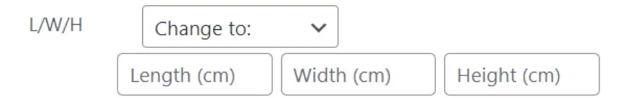 editing product dimensions