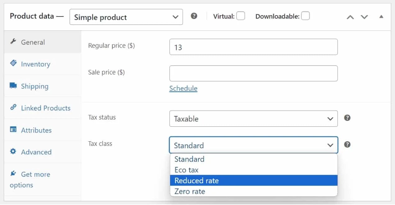 product data tax classes