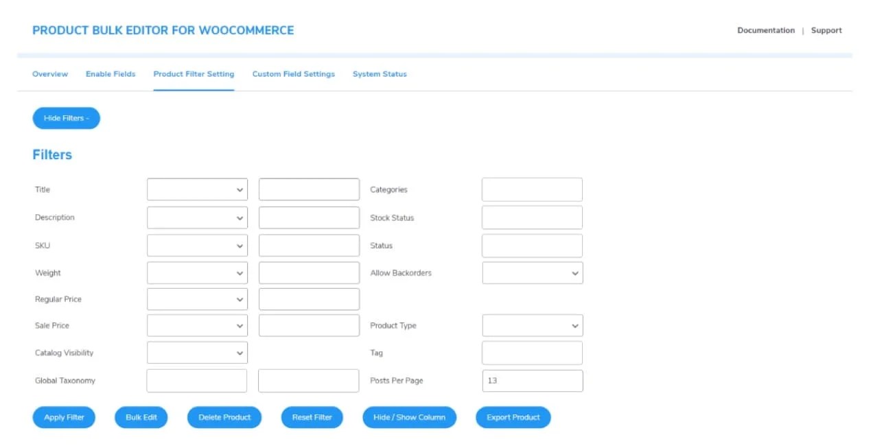 product bulk editor for WooCommerce settings