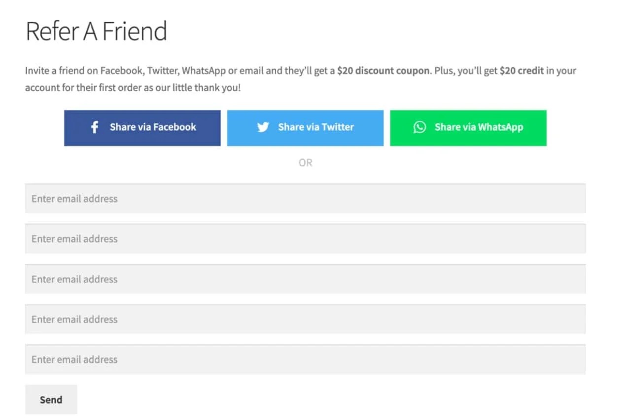 "refer a friend" options