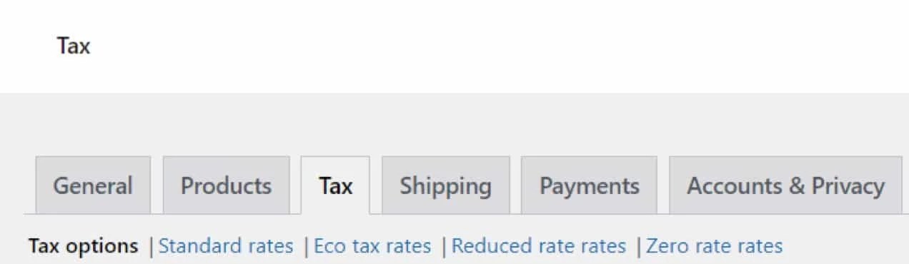 tax options tabs in Woo