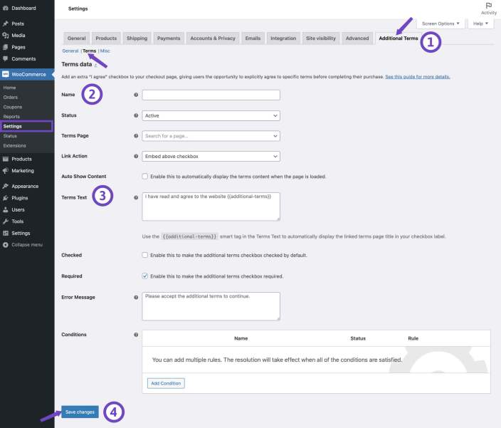 Create a terms checkbox