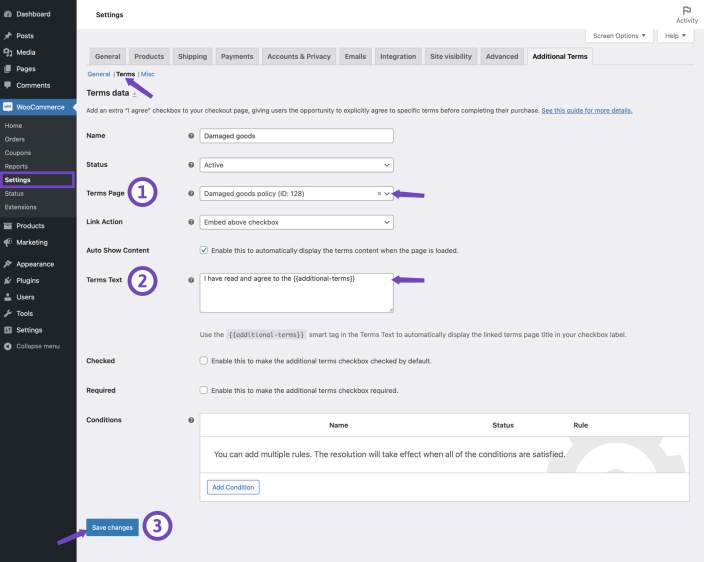 Select terms page