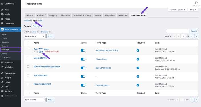 Edit terms checkbox