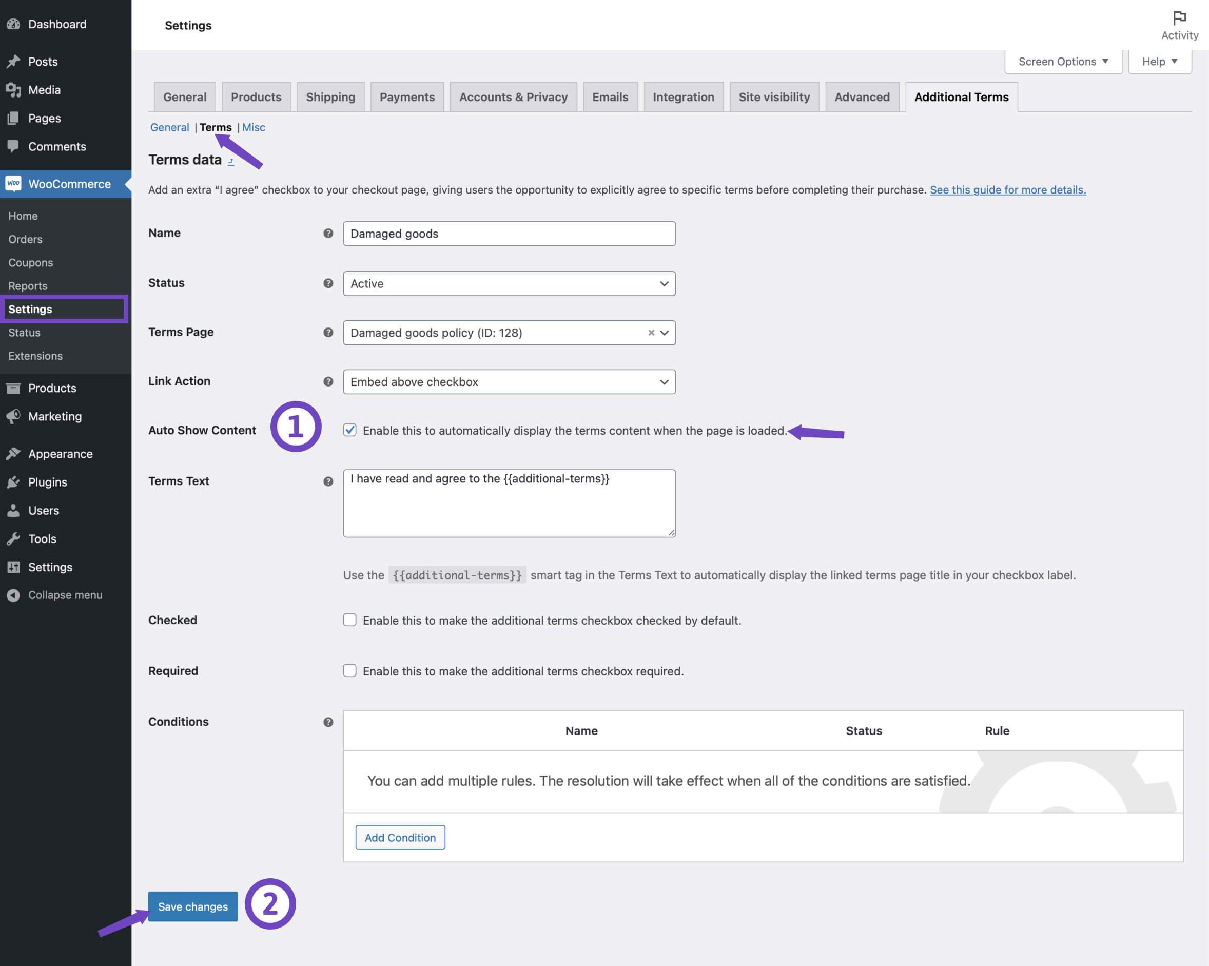 Additional Terms Pro Documentation - WooCommerce