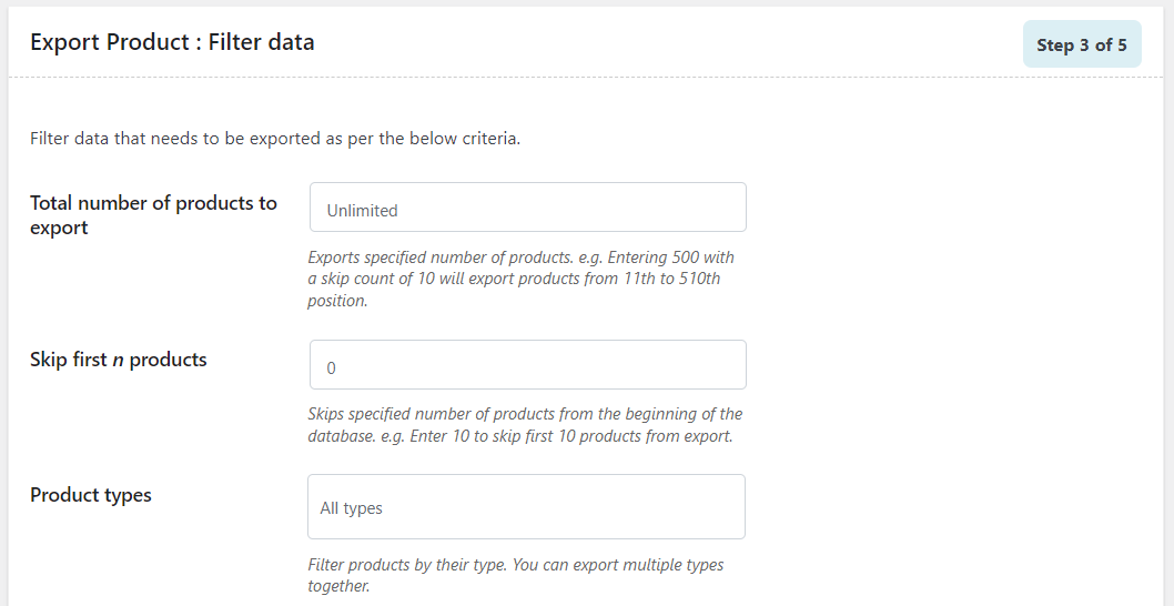 export product filter data