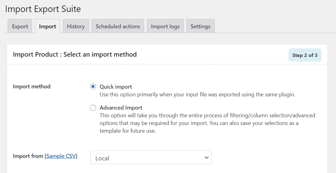 selecting an import method