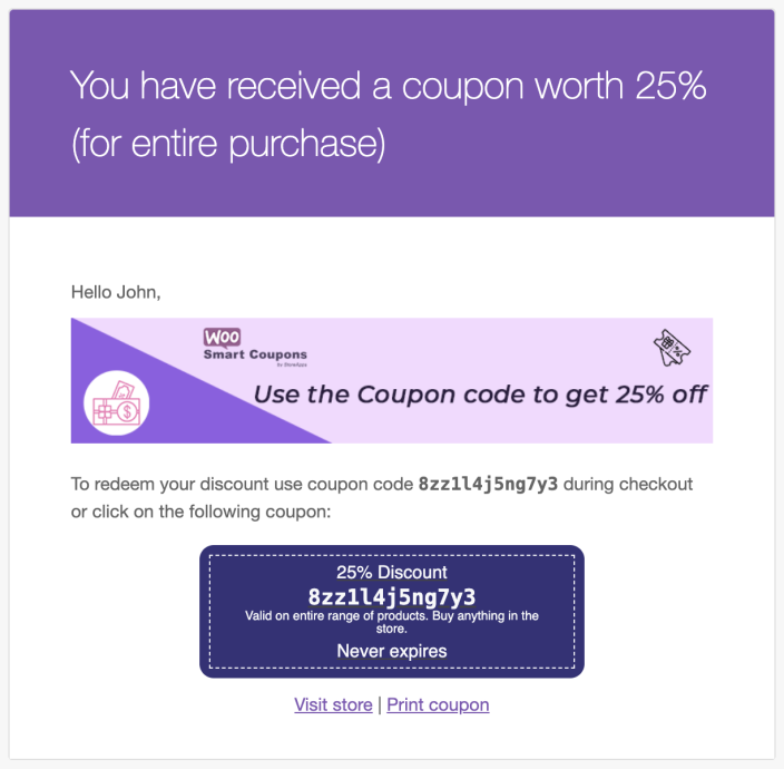 Smart Coupons - Image on email template