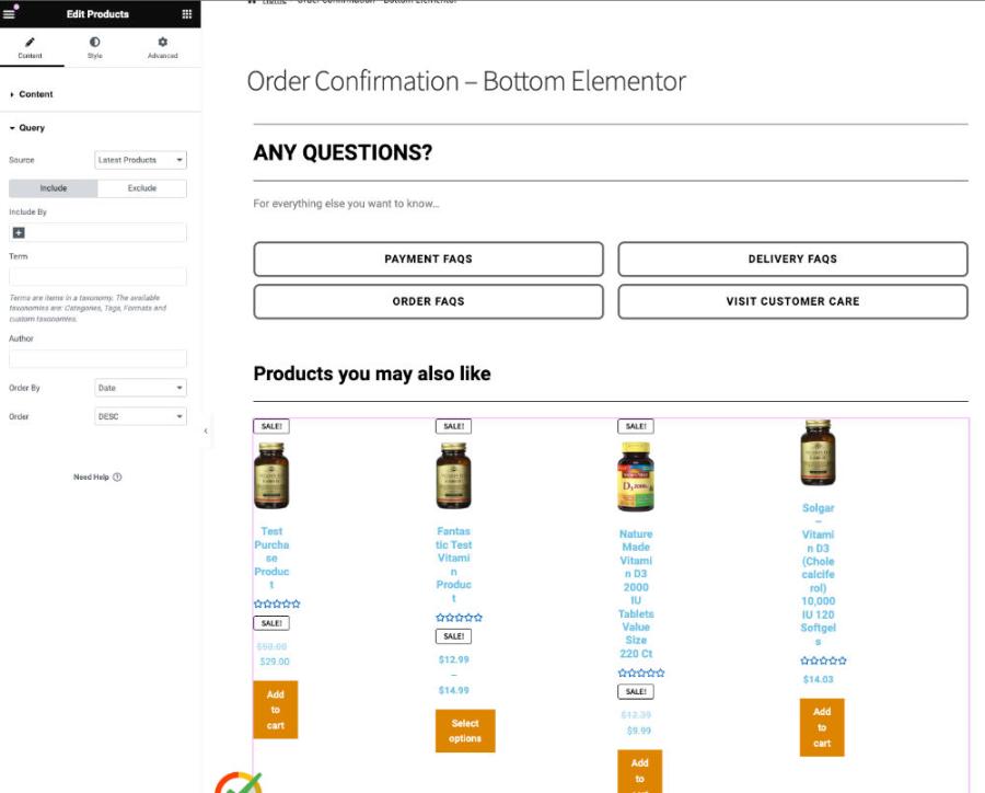 This is the bottom content generated with Elementor that will be loaded in the bottom block of the WooCommerce order confirmation page