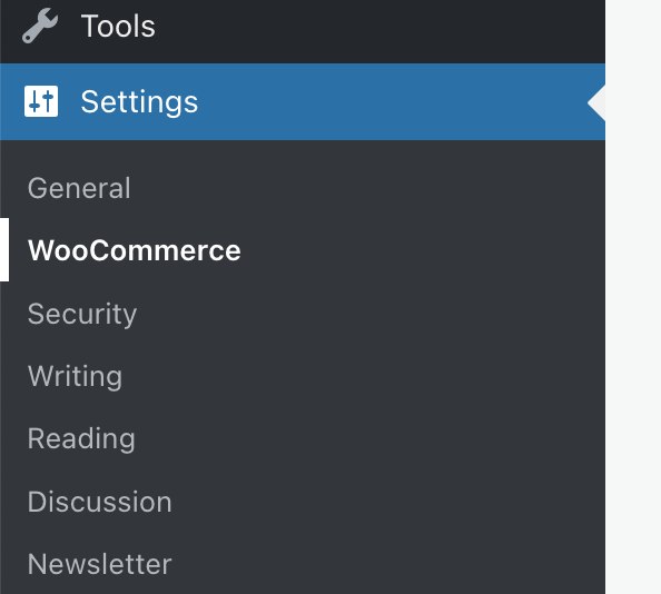 The Settings option in the left navigation menu of your WordPress site. Click on the WooCommerce submenu to access the Stripe Tax configuration options.