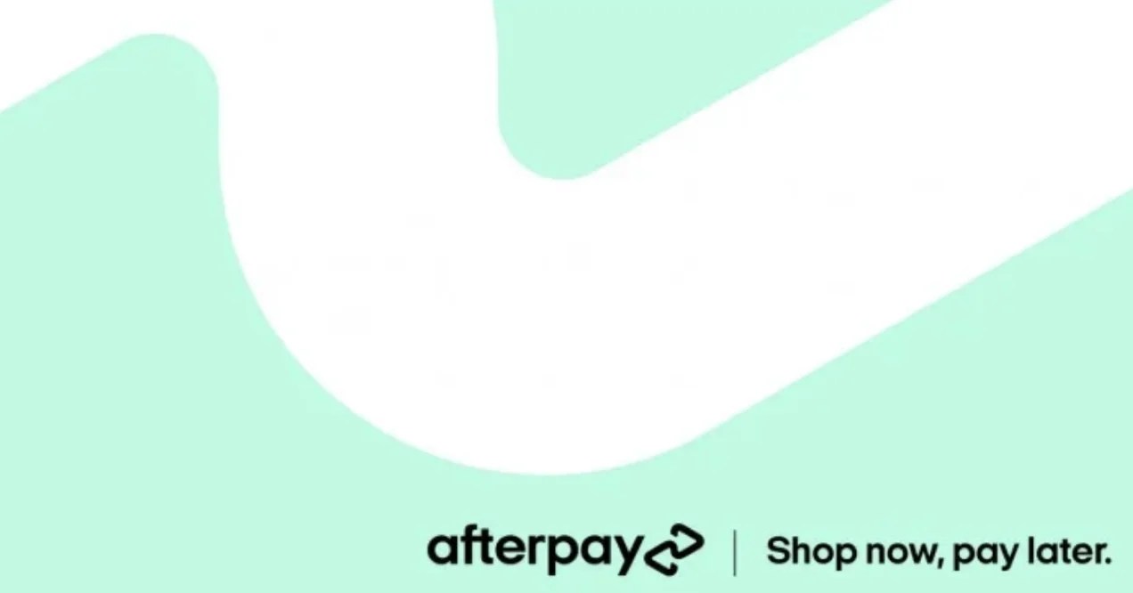 Afterpay graphic with simple curved shapes in the background.