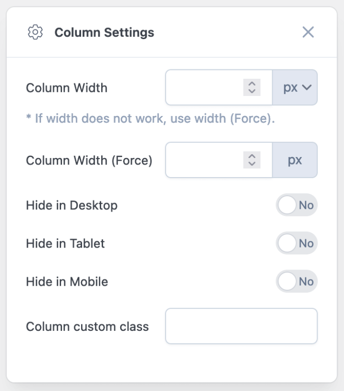 column settings