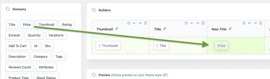 Drag and Drop Product Table Builder