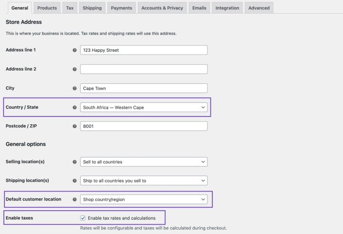 Tax Scenario 1's general settings screen. 