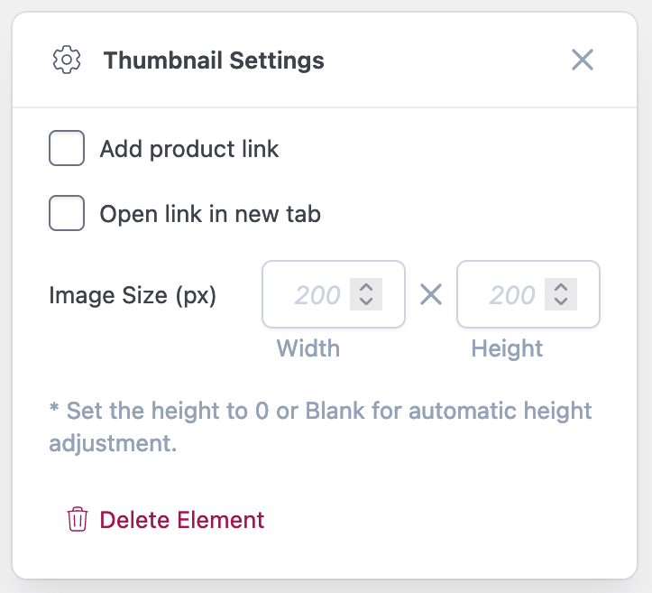 Thumbnail Element Settings