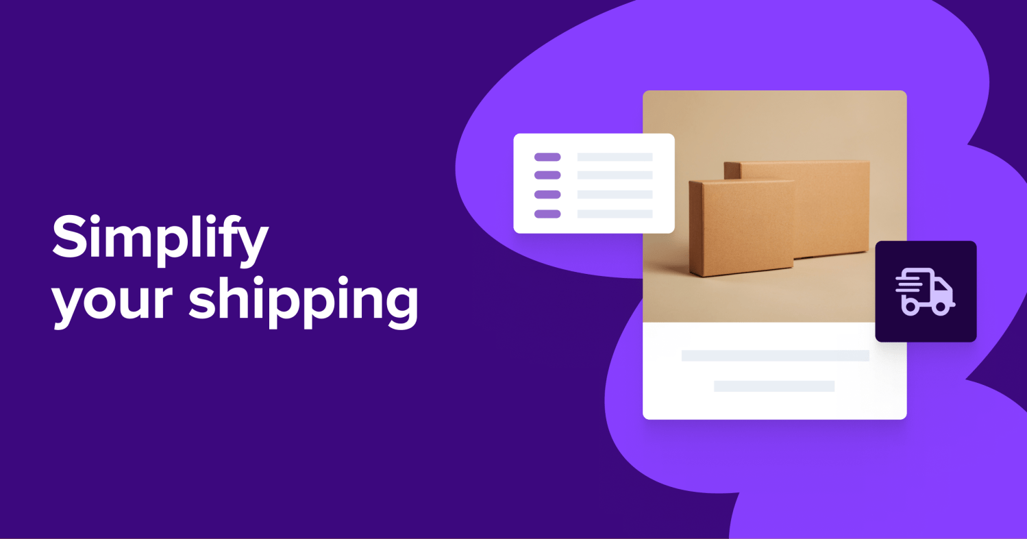 WooCommerce shipping callout with title and image of a box and related icons and graphics.