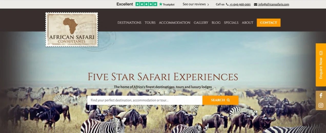 African Safari homepage